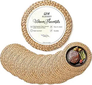 BLUEWEST Woven Placemats (Set of 10) Round Rattan Wicker Water Hyacinth Braided Placemats, Heat R... | Amazon (US)