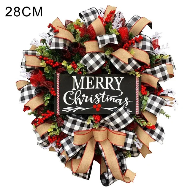 Christmas Buffalo Check Wreath Christmas Holiday Festival Window Wall Wreath New | Walmart (US)