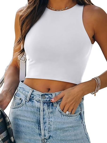 REORIA Women’s Sexy Sleeveless Racer Back Tank Tops Halter Neck Crop Tops | Amazon (US)