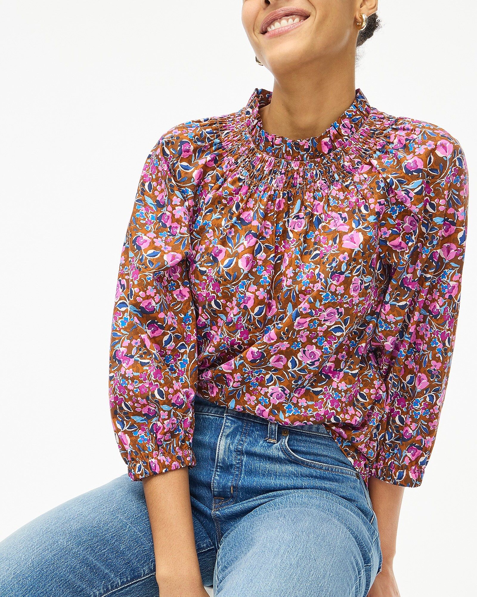 Printed smocked-neck top | J.Crew Factory