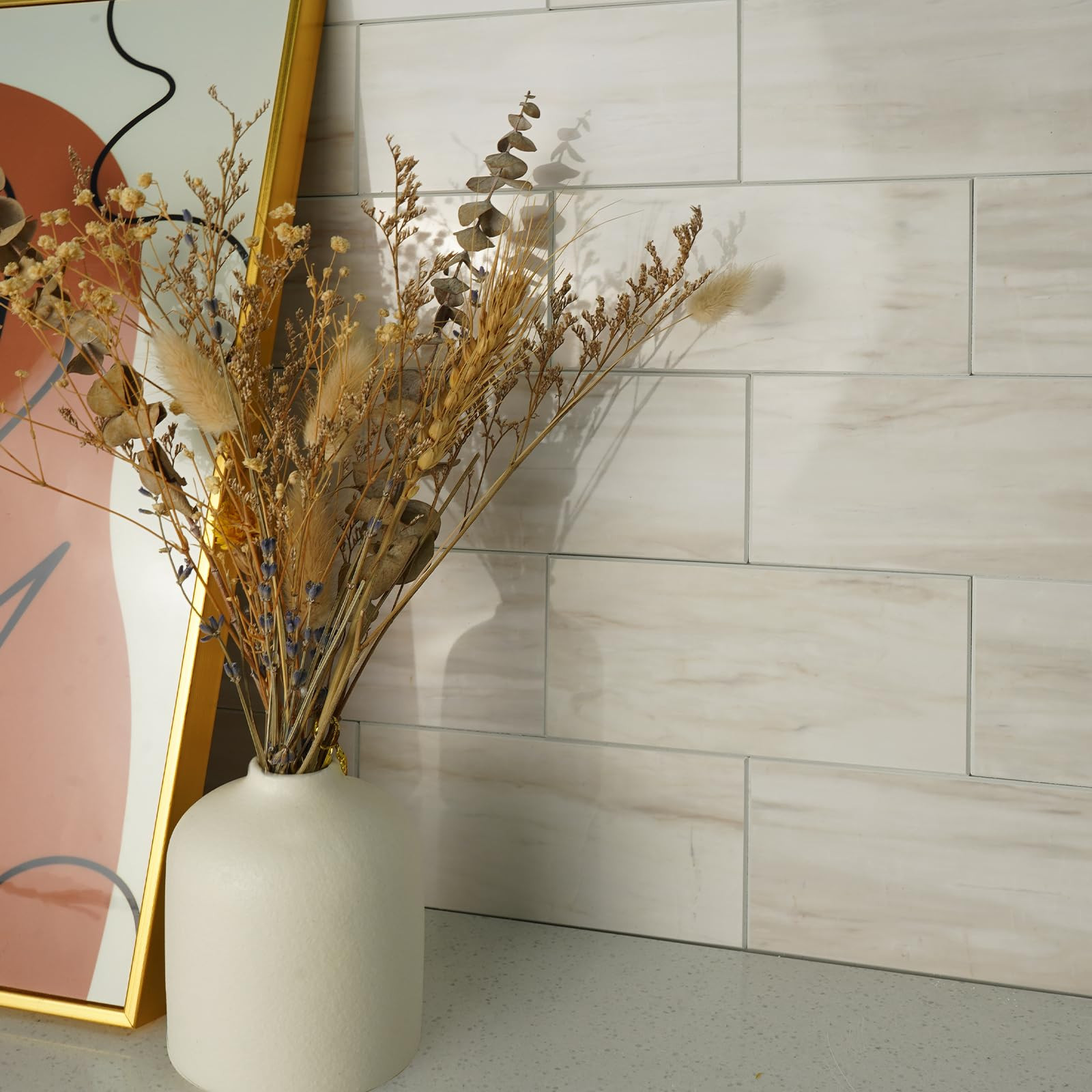 Vamos Tile 100-Piece Glossy Wooden Marble Grain Peel and Stick Backsplash Tile,3''x6'' PVC Subway Tile with White Grout, Stick on Backsplash for Kitchen/Bathroom/Fireplace - Amazon.com | Amazon (US)