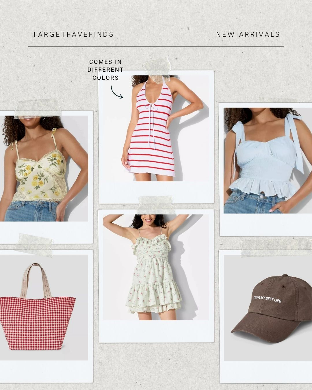 fourth of july striped sweater halter dress, also comes in navy, light blue Smocked Sweetheart Neck Tank Top, Lace Trim Sweetheart Neck Tank Top, red gingham tote, Living My Best Life Cotton Baseball Hat Brown, target style, targetfavefinds 

 #LTKSeasonal #LTKFindsUnder50 #LTKStyleTip