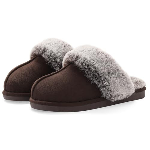 Cozyfurry Womens Slipper Fuzzy Fluffy House Slippers Faux Fur Cozy Warm Soft Indoor Shoes Memory Foam Anti-skid Rubber Sole Coffee 7-8 | Amazon (US)