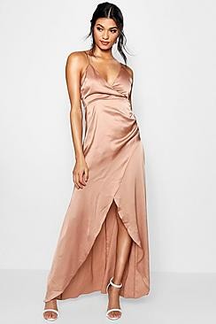 Boutique Satin Wrap Maxi Dress | Boohoo.com (US & CA)