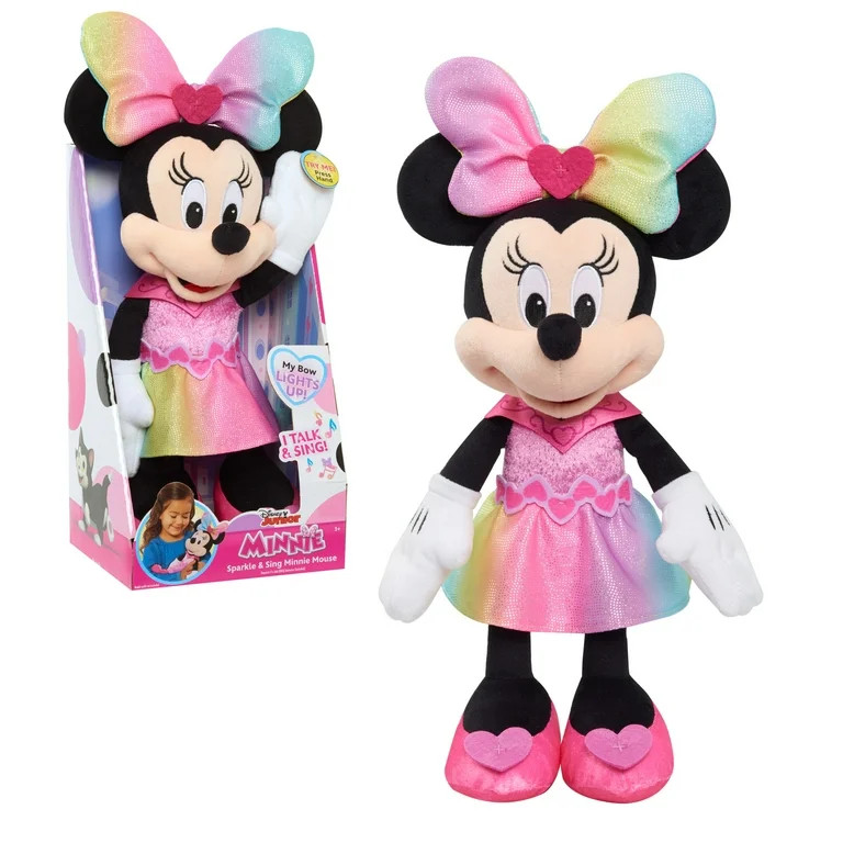 Disney Junior Minnie Mouse Sparkle and Sing Minnie Mouse, Large 13 Inch Feature Plush with Lights... | Walmart (US)