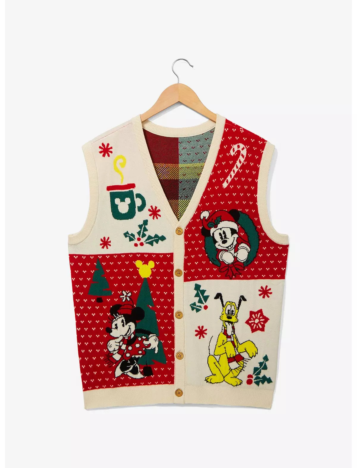 Disney Mickey Mouse & Friends Holiday Icons Button-Up Sweater Vest - BoxLunch Exclusive | BoxLunch