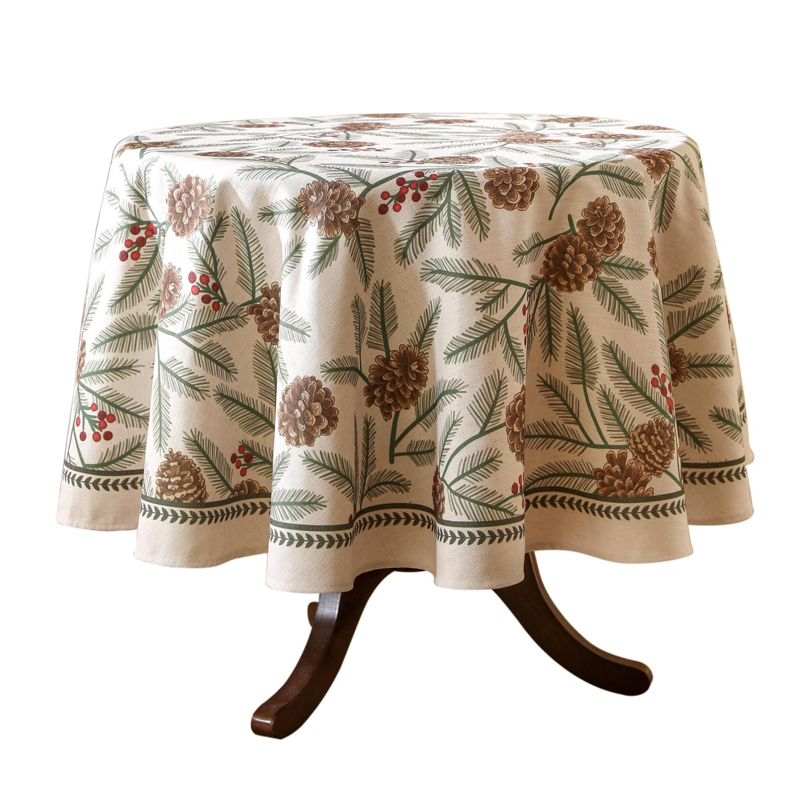 ISAENNE Designer Christmas Beige Linen Round Tablecloth,Pinecones Pattern Indoor Tablecloths,Wash... | Amazon (US)