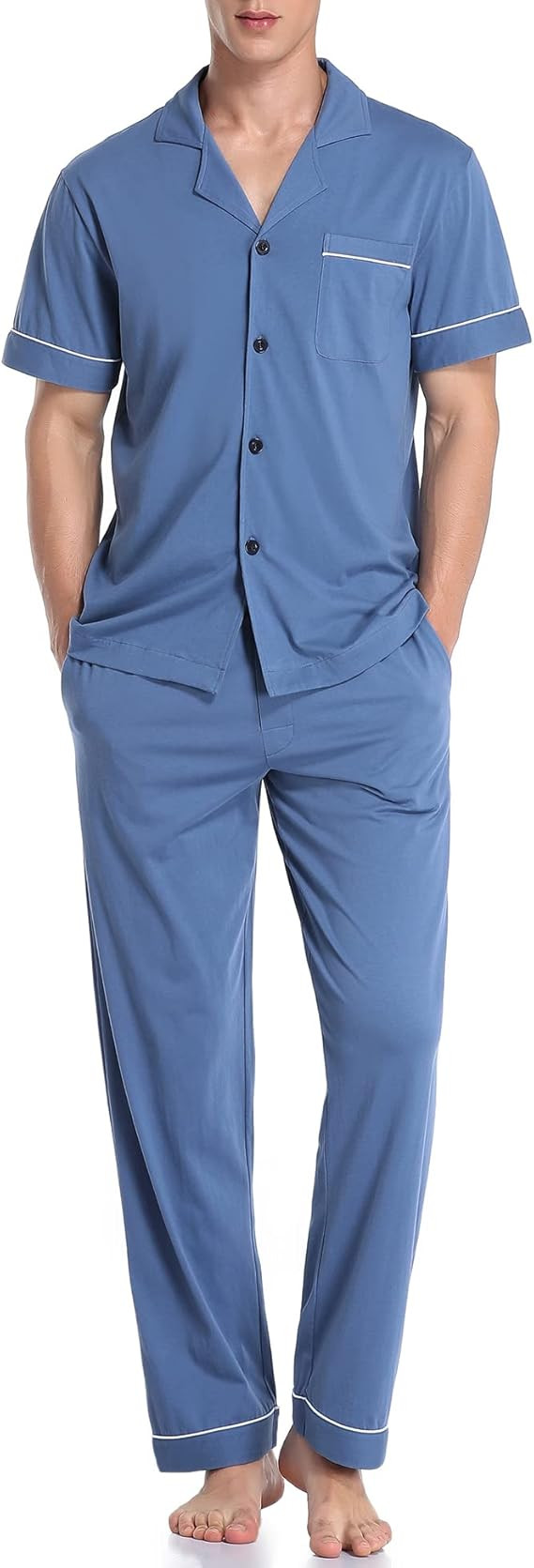 COLORFULLEAF Men's 100% Cotton Pajamas Set Button Down Sleepwear Short Sleeve and Long Pants Pjs | Amazon (US)