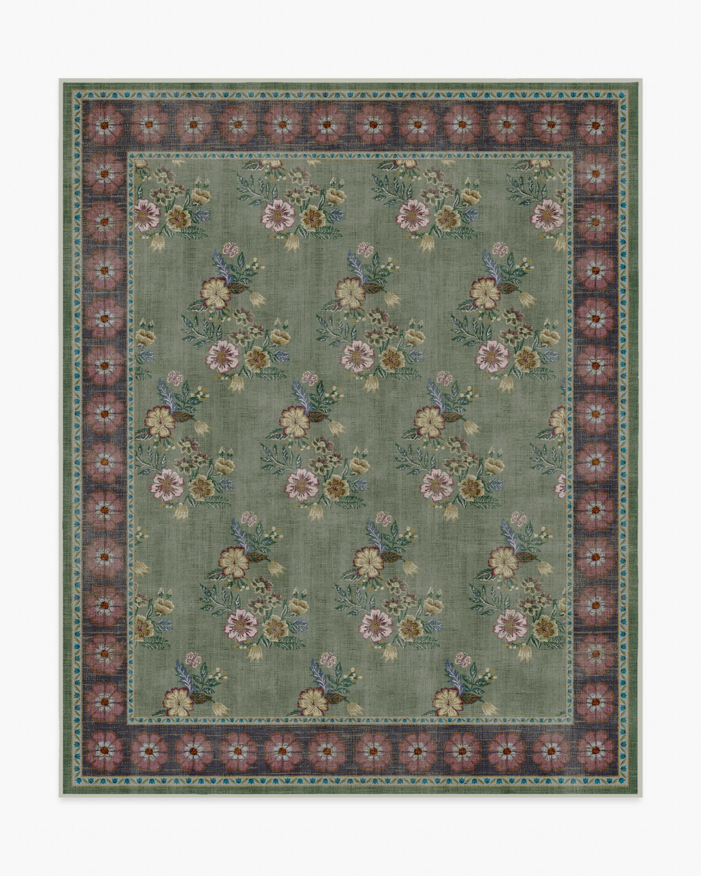 Pennywood Green & Pink Rug | Ruggable