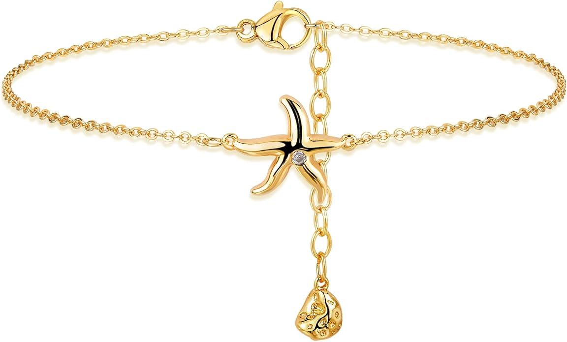 Gold Ankle Bracelets for Women, 14K Gold Plated Anklets Adjustable Cuban Link Anklets Set Tiny Cu... | Amazon (US)