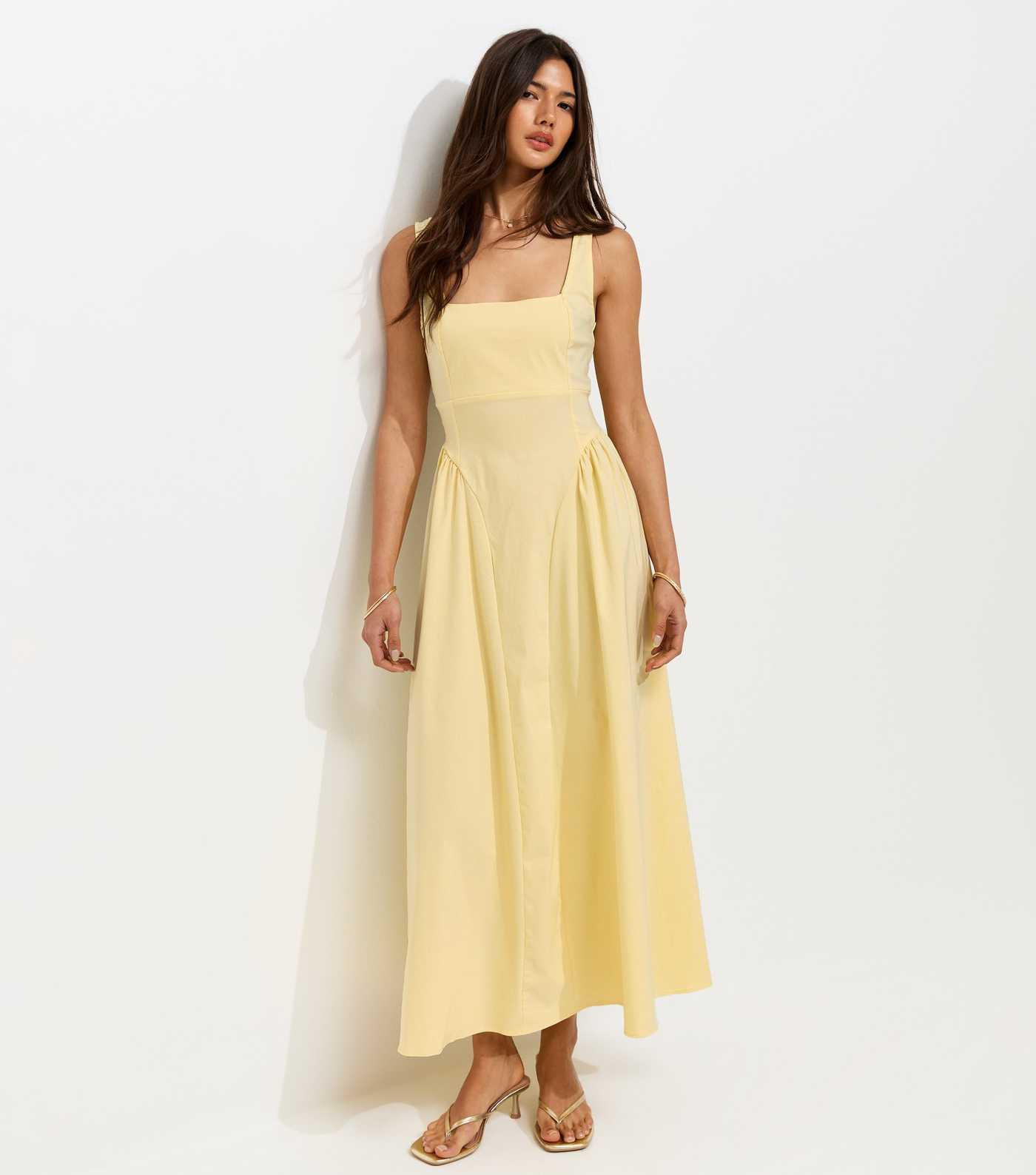 Light Yellow Square Neck Gathered Hips Midi Dress | New Look | New Look (UK)