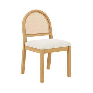 Bailey 19 in. Boucle Upholstered Side Dining Chair w/ Rattan Back and Solid Wood Legs, Cream Bouc... | The Home Depot