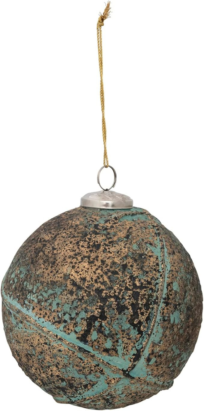 Amazon.com: Creative Co-Op Embossed Glass Ball Ornament, Green and Heavily Distressed Antique Gol... | Amazon (US)