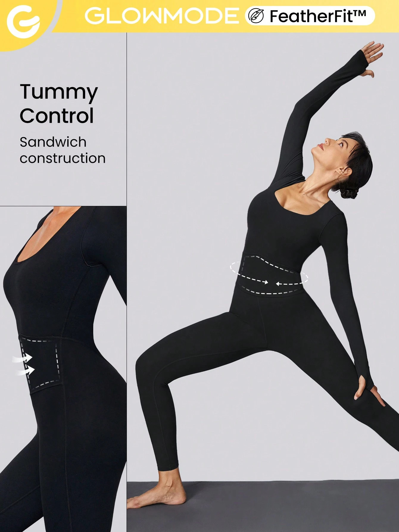 GLOWMODE FeatherFit™ Scoop Neck Tummy Control Jumpsuit Full Length | SHEIN