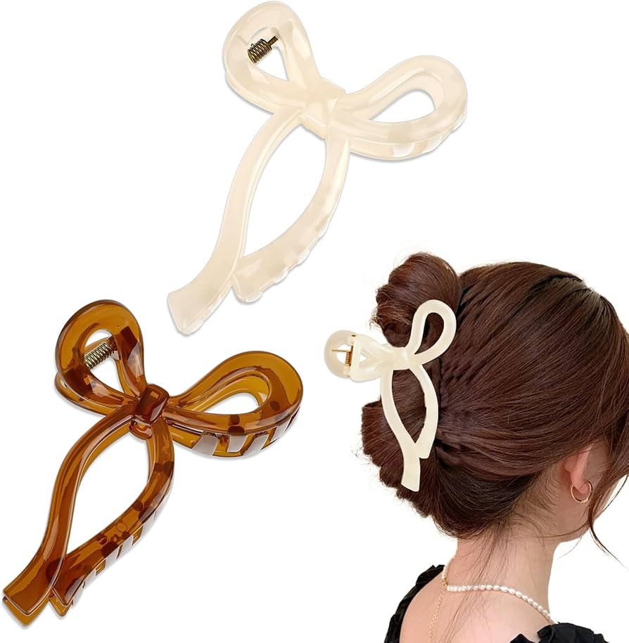 2Pcs Bow Hair Claw Clips Trendy Plastic Nonslip Bow Hair Clips Large Cute Bowknot Strong Hold Cla... | Amazon (US)