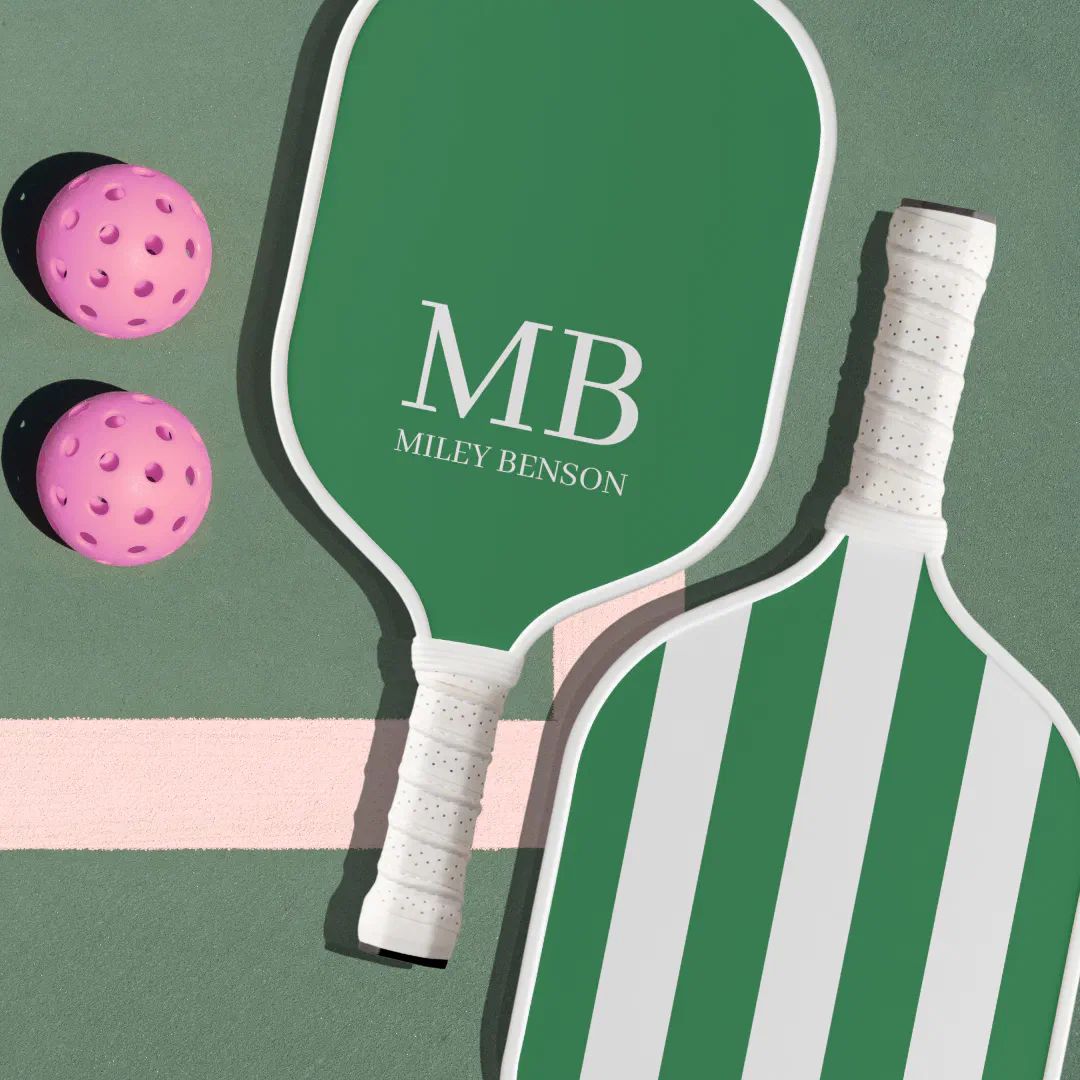 Aesthetic Country Club Green Stripes Monogram Cute Pickleball Paddle | Zazzle | Zazzle