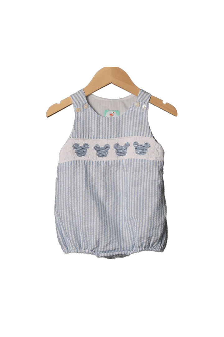 Smocked Mouse Blue Seersucker Bubble | The Smocked Flamingo