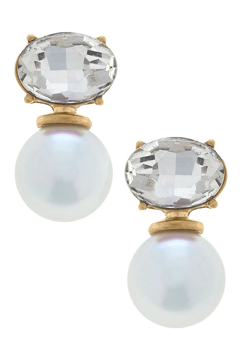 Brooke Rhinestone & Pearl Drop Earrings in Clear | CANVAS