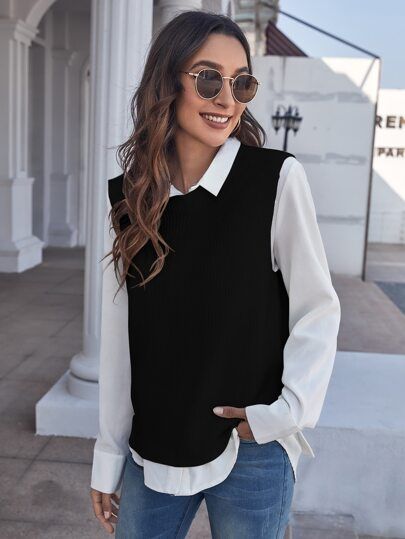 Solid Sweater Vest Without Blouse | SHEIN