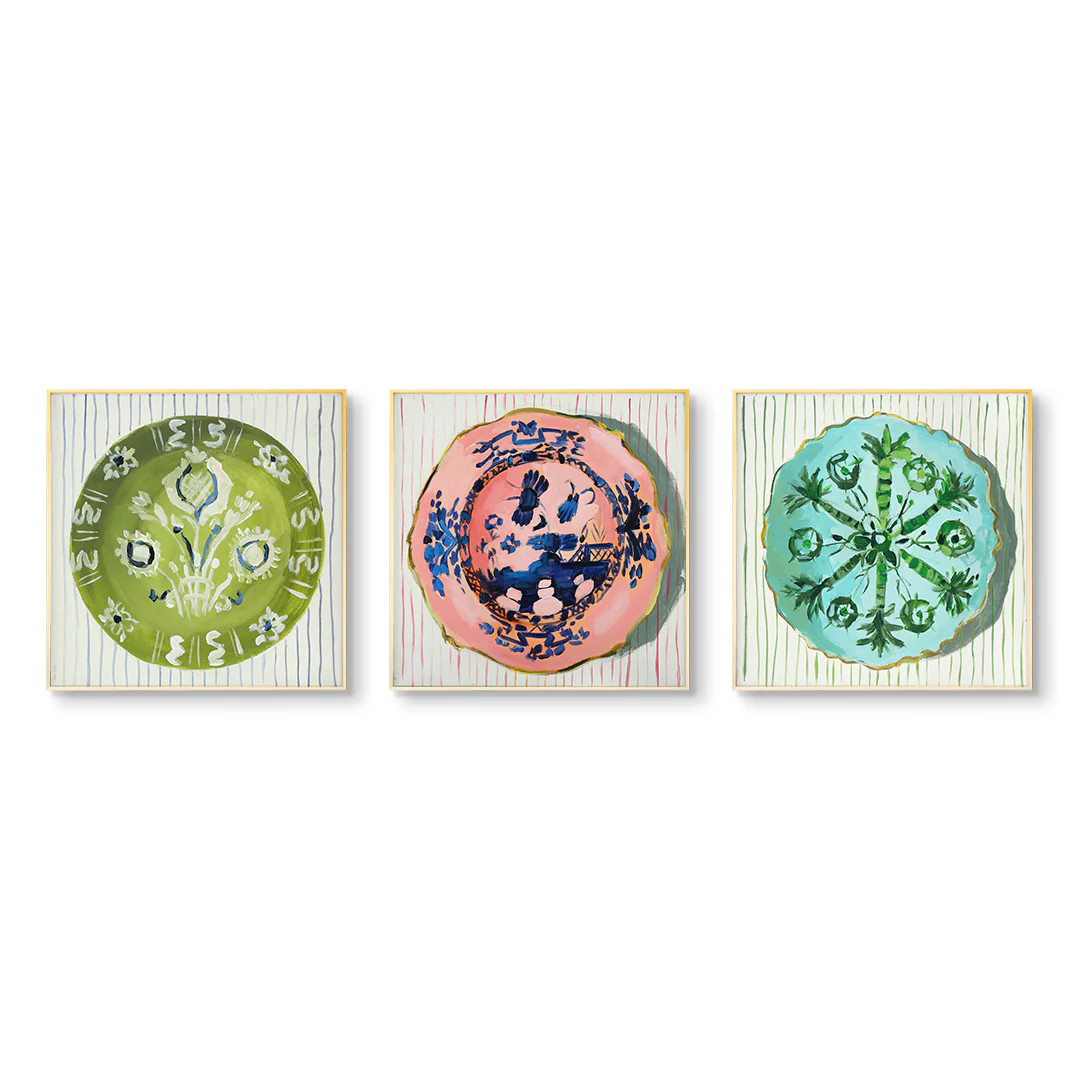 Decorative Garden Plate Art Prints Trio by Jenny Westenhofer | Vintage-Inspired Wall Art | Urban Garden Prints