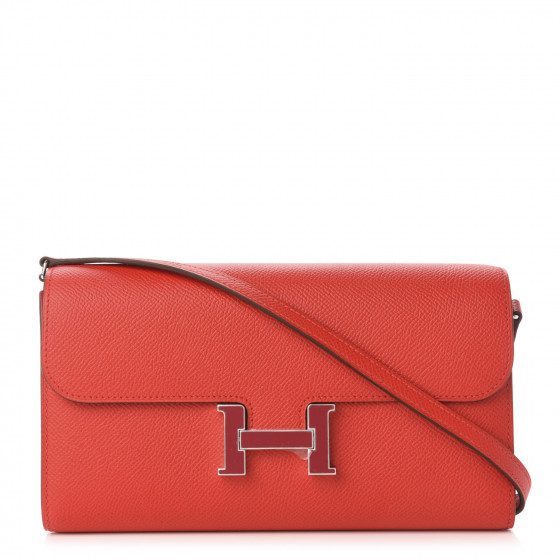 HERMES Epsom Enamel Constance Wallet To Go Rouge De Coeur Rubis | Fashionphile