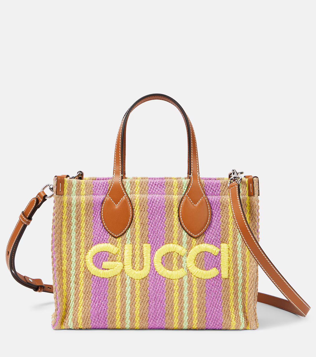 Gucci Summer Small leather-trimmed tote bag | Mytheresa (US/CA)