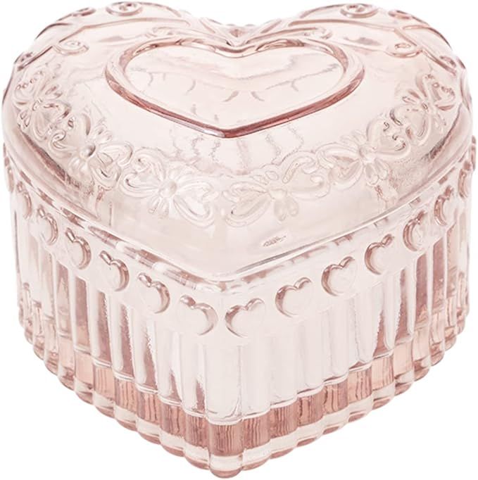 WHSLILR Glass Jewelry Box Heart Shape Cute Box for Storage Ring Earring Trinket Vintage Jewelry O... | Amazon (US)