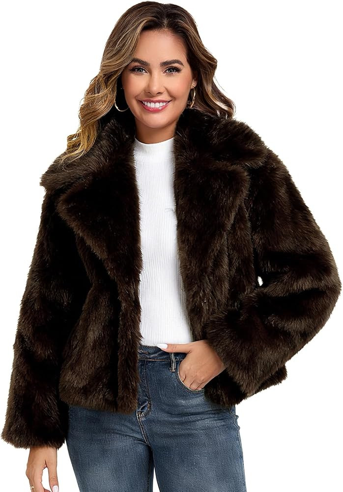 HOTIAN Women Faux Fur Coat Long Sleeve Fluffy Winter Coats Button Lapel Fuzzy Winter Jacket Shagg... | Amazon (US)