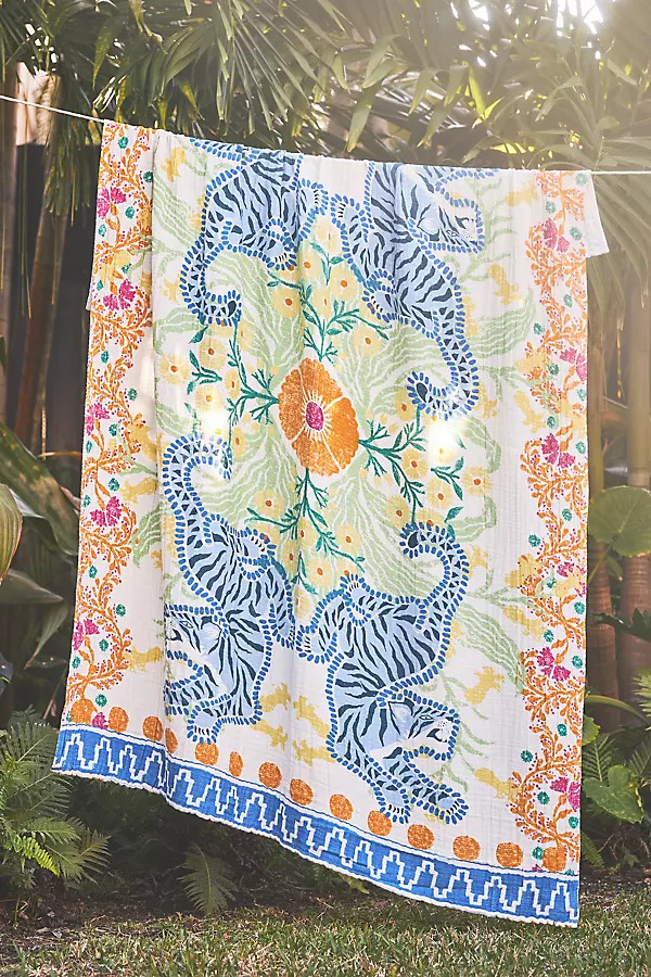 Ellen Merchant Gauze Throw Blanket By Ellen Merchant in Blue | Anthropologie (US)