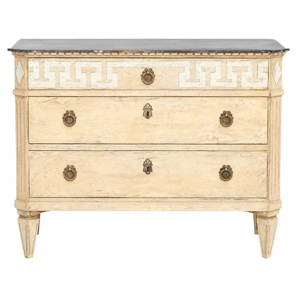 Yellow Painted Swedish Gustavian Style Chest of Drawers | 1stDibs
