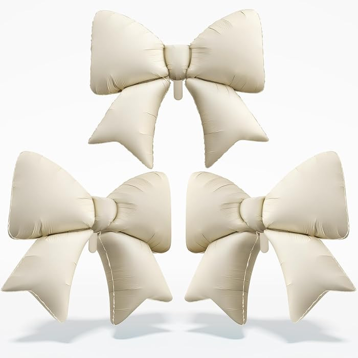 Cream Bow Foil Balloons 38 Inch, Large Beige White Bow Shaped Mylar Balloons for Girls Women Boho... | Amazon (US)