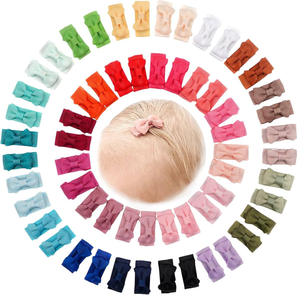 C\u00c9LLOT 60Pcs Baby Hair Clips 1.2" Tiny Baby Bows Snap Hair Clips for Thin Hair Grosgrain Rib... | Amazon (US)