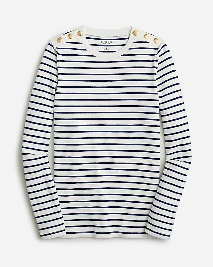 Perfect-fit long-sleeve crewneck T-shirt with buttons | J. Crew US