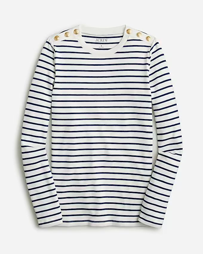 Perfect-fit long-sleeve crewneck T-shirt with buttons | J.Crew US