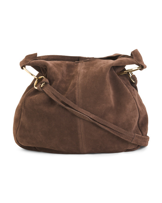 Made In Italy Suede Satchel Hobo With Rings | TJ Maxx