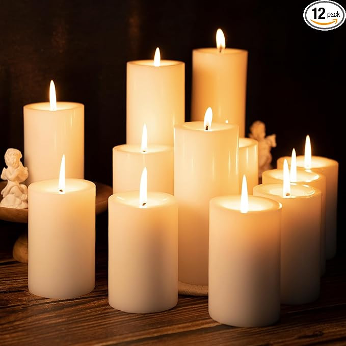 Ivory Pillar Candles – 2.8x4 Unscented Candle Set of 12 – Dripless, Smokeless, and Clean Burn... | Amazon (US)
