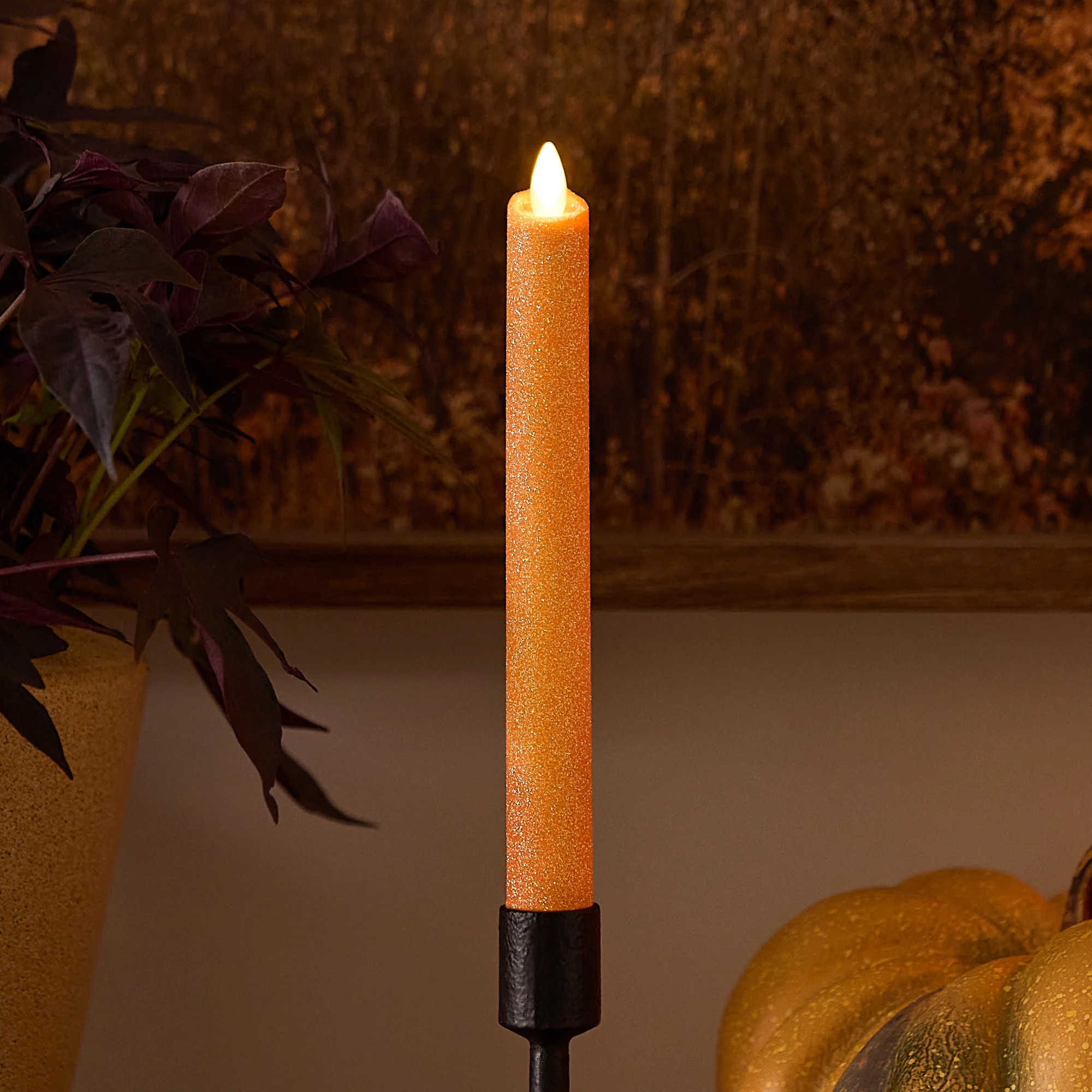 Russet Orange Glitter Flameless Candle Taper | Luminara