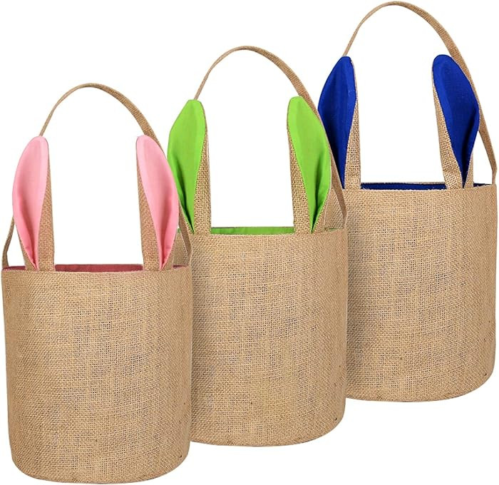 TOPLEE 3 PCS Easter Eggs Hunt Basket for Kids Canvas Bunny Basket Egg Bags Rabbit Fluffy Tails Pa... | Amazon (US)