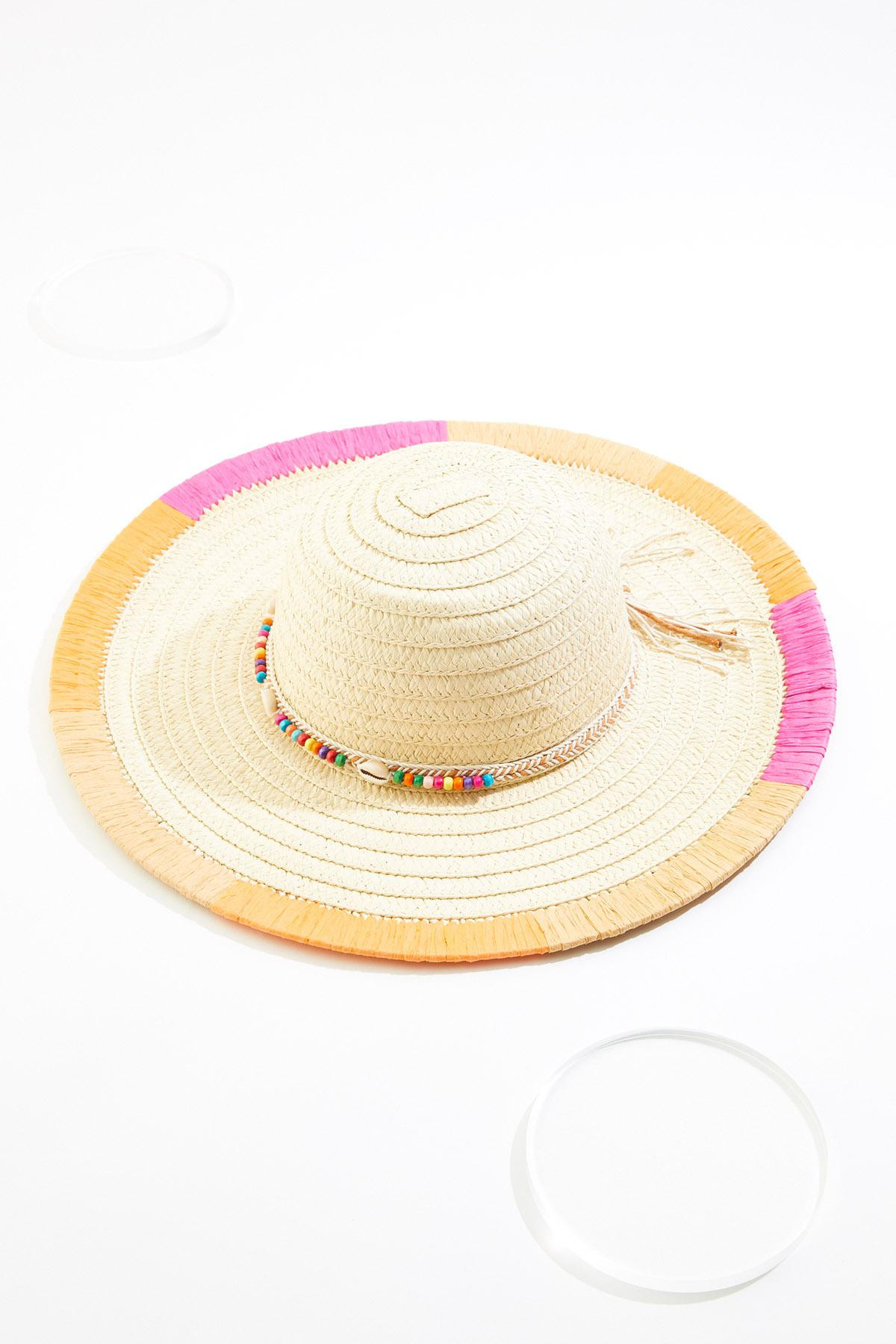 Straw Beaded Color Block Trim Floppy Hat | Cato Fashions