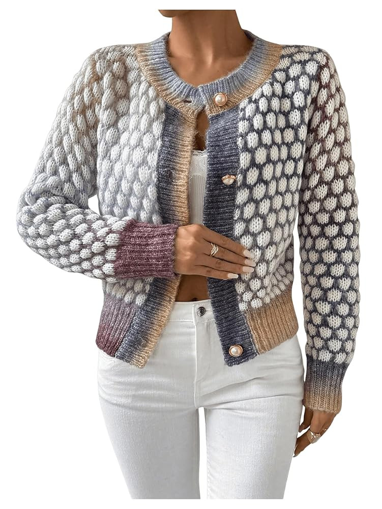 GORGLITTER Women's Button Up Colorful Cropped Dressy Cardigan Cute Trendy 2025 Knit Casual Tweed ... | Amazon (US)