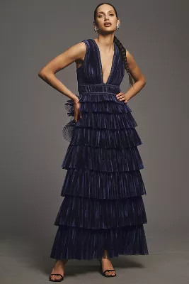 Hutch Charley Deep-V Pleated Tiered Maxi Dress | Anthropologie (US)
