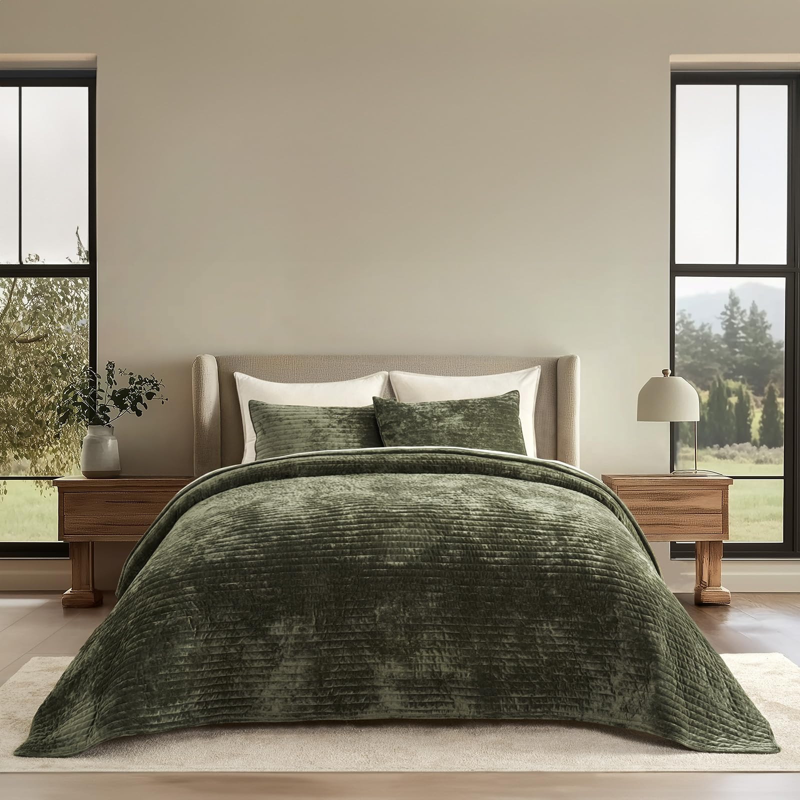 EVERGRACE Velvet Quilt Set King Size, Luxurious Soft Striped Channel Bedding Set, Lightweight Vel... | Amazon (US)