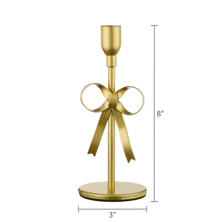 Metal Bow Taper Candle Holder, Gold, 8", Valentine's Day by Way To Celebrate | Walmart (US)