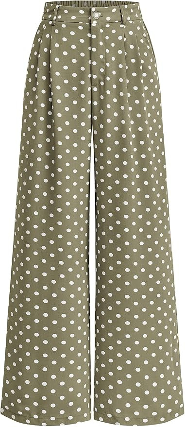 KIRUNDO Dress Pants Women 2026 Summer Polka Dot Palazzo Wide Leg Trousers Flowy Business Casual S... | Amazon (US)
