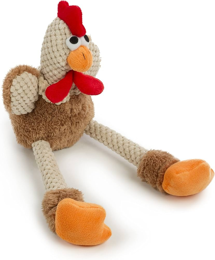 goDog Checkers Skinny Rooster Squeaky Plush Dog Toy, Chew Guard Technology - Brown, Small | Amazon (US)