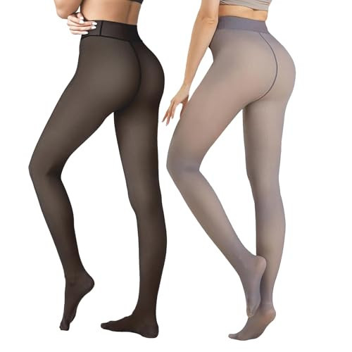 Caprilite 2 Pairs Women Fleece Lined Tights-Fake Translucent Leggings High Waist Pantyhose Sheer Thick Warm Tights For Women | Amazon (US)