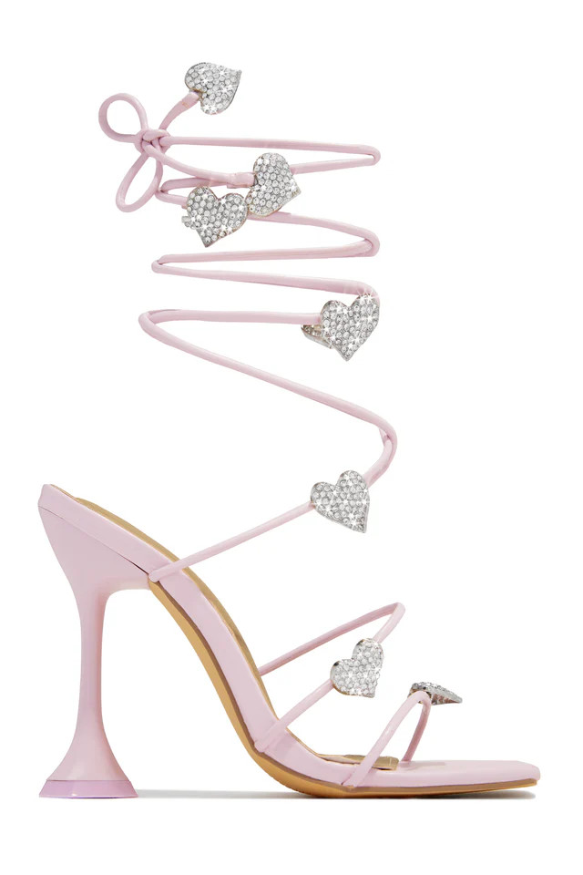 Miss Lola | About Love Nude Embellished Lace Up High Heels | MISS LOLA