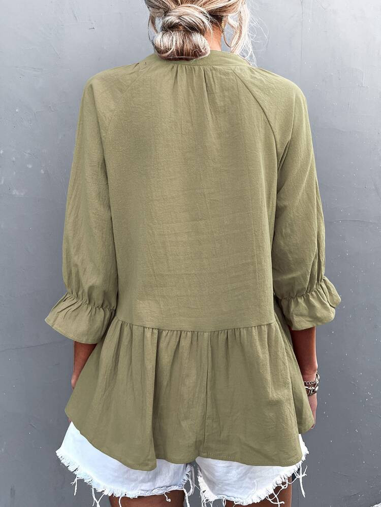 Notched Neck Flounce Sleeve Babydoll Blouse | SHEIN