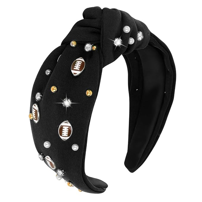 YARIEW Football Headband - Pearl Rhinestone Jeweled Knotted Top Knot Headband for Women Football ... | Amazon (US)