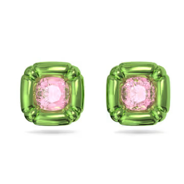 Dulcis stud earrings, Cushion cut, Green by SWAROVSKI | SWAROVSKI